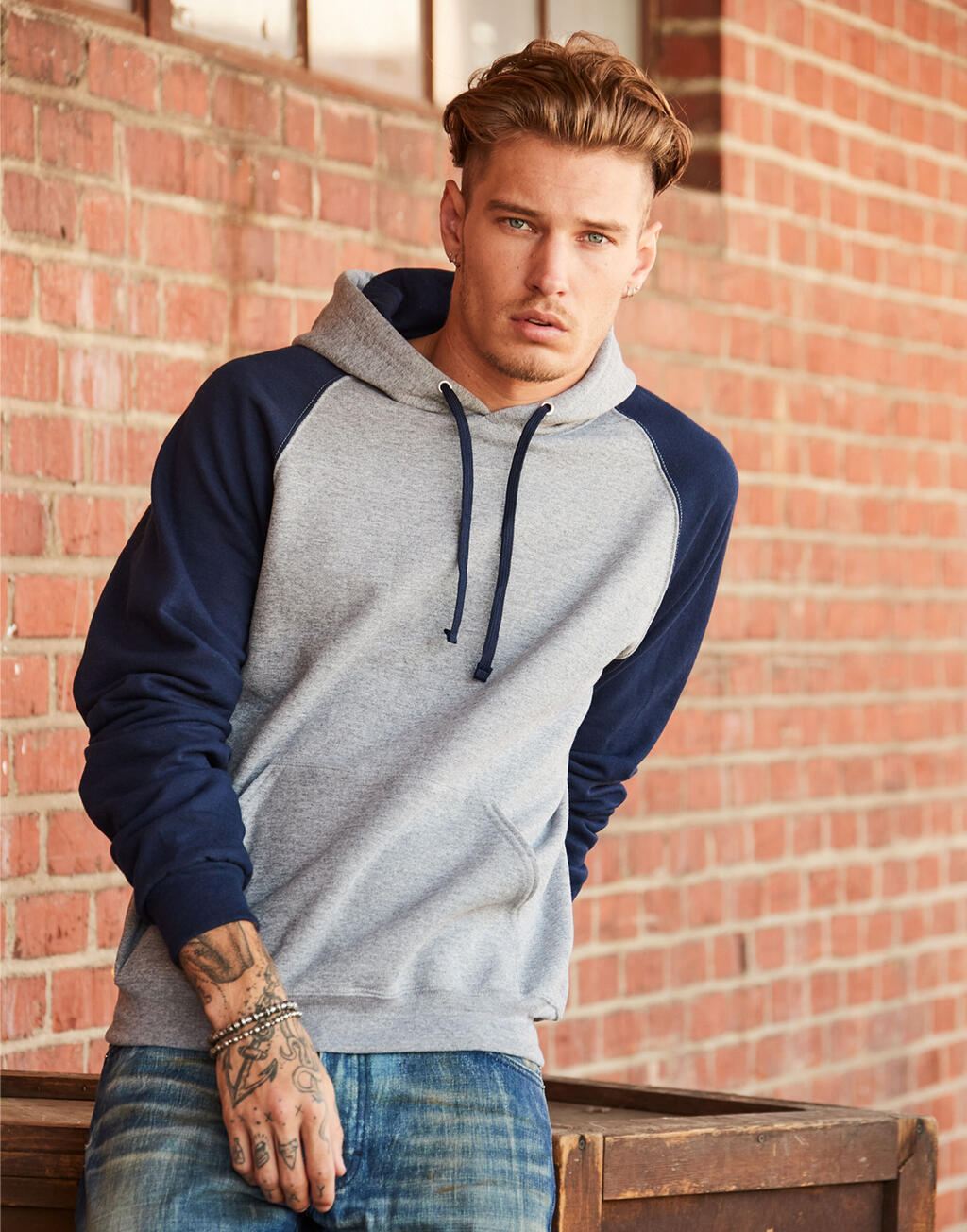 NuBlend Colour Block Raglan Hooded Sweatshirt in Farbe Oxford / Black