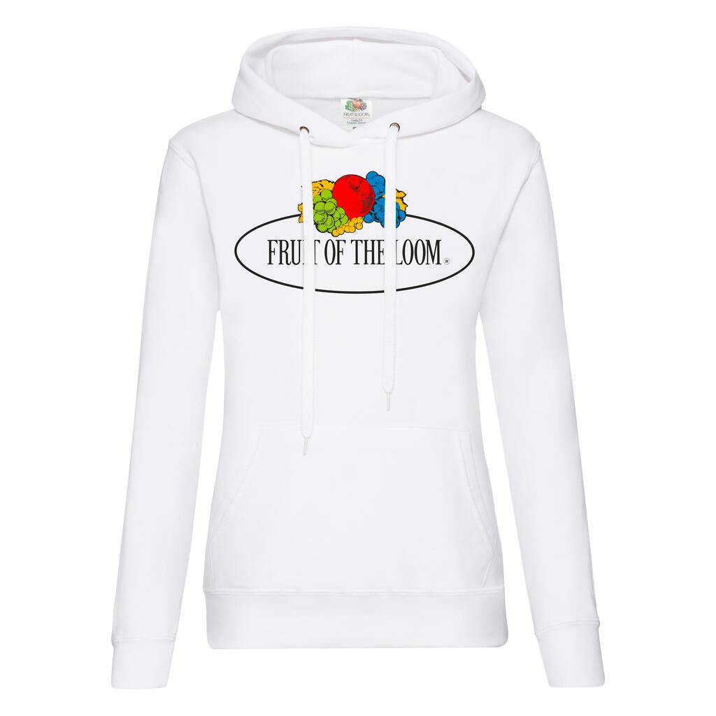 Ladies Vintage Hooded Sweat Large Logo Print in Farbe White
