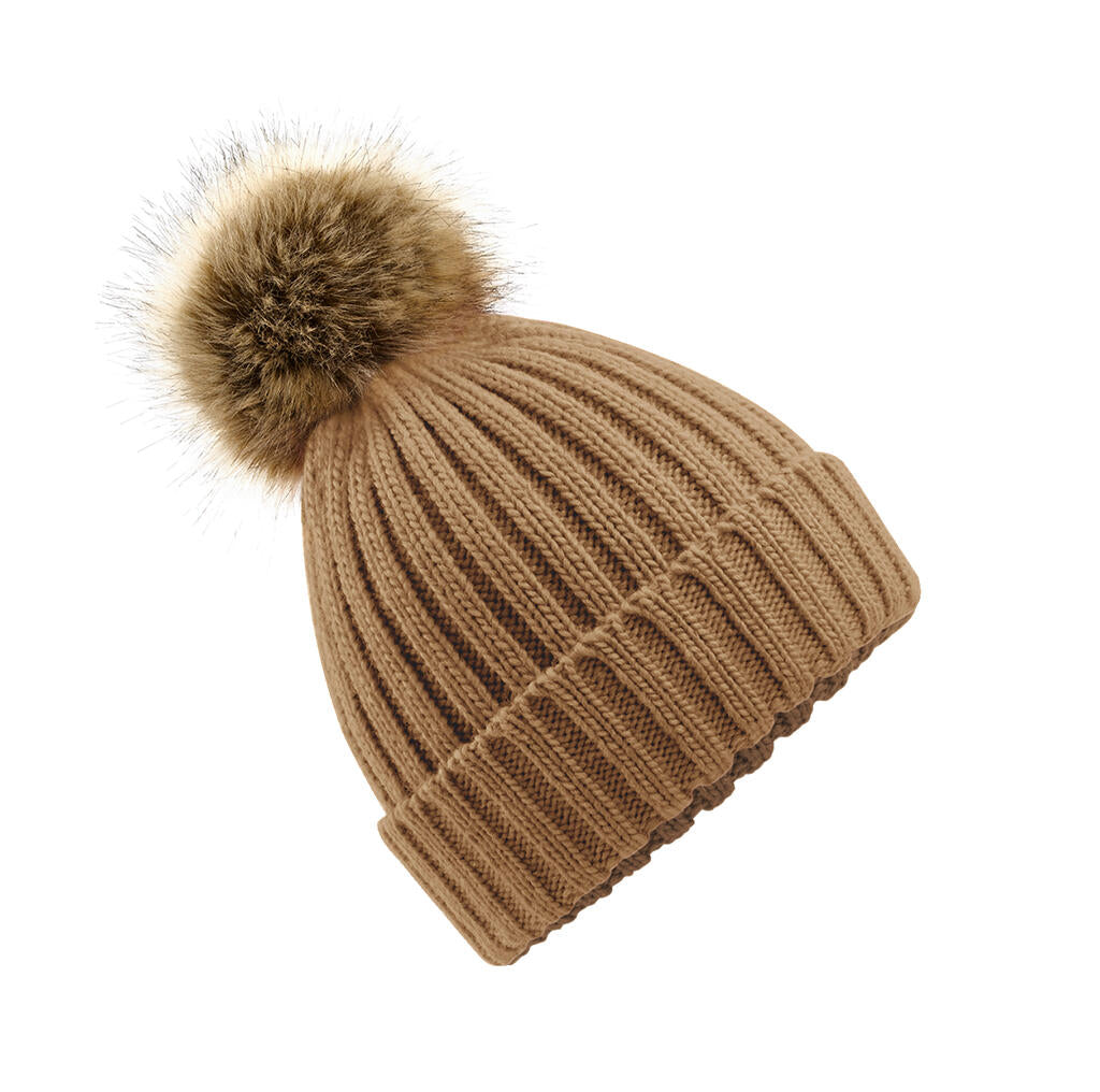 Fur Pop Pom Chunky Beanie in Farbe Biscuit