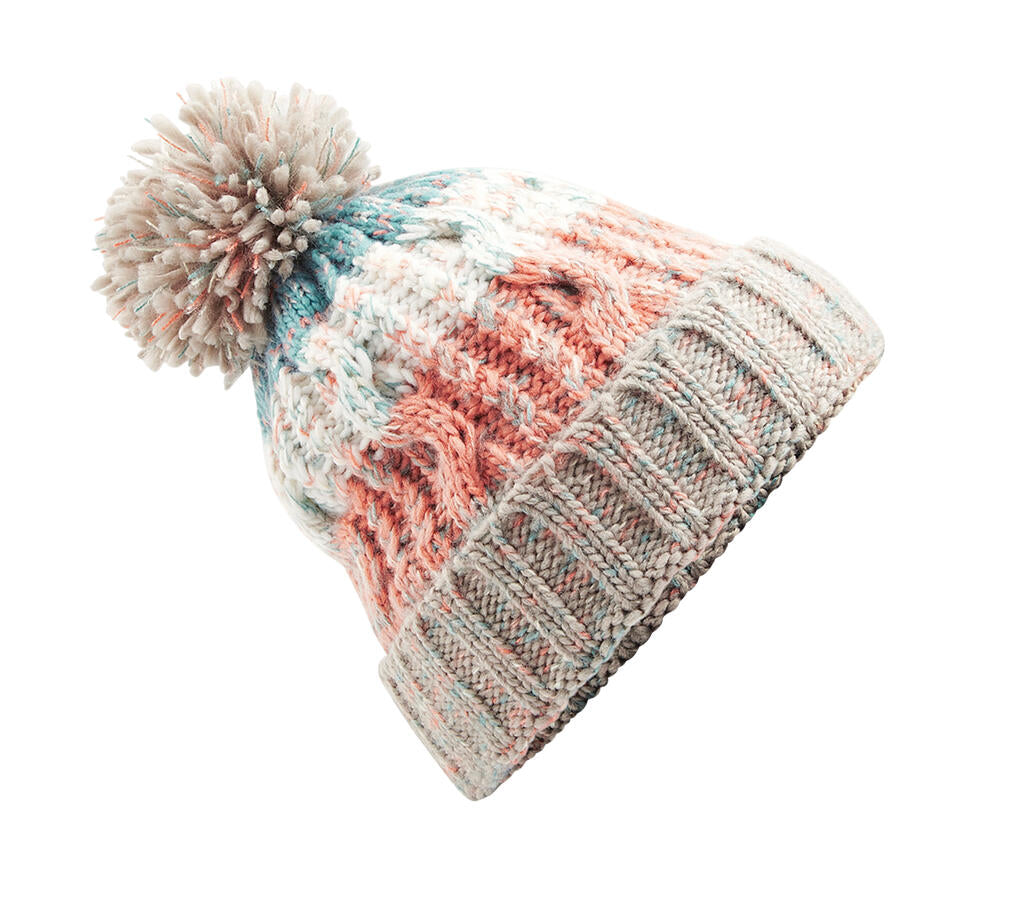 Corkscrew Pom Pom Beanie in Farbe Milkshake Mix
