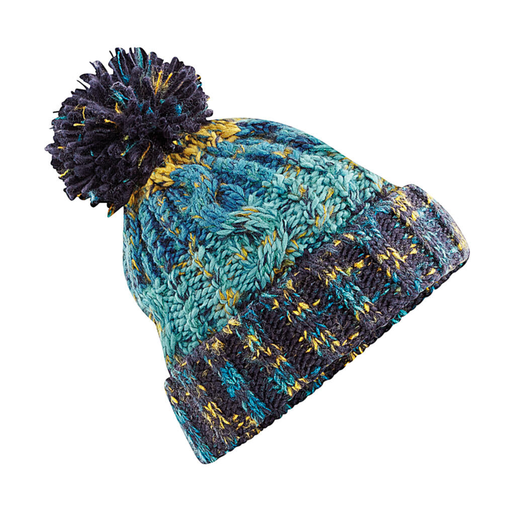 Corkscrew Pom Pom Beanie in Farbe Marine Splash