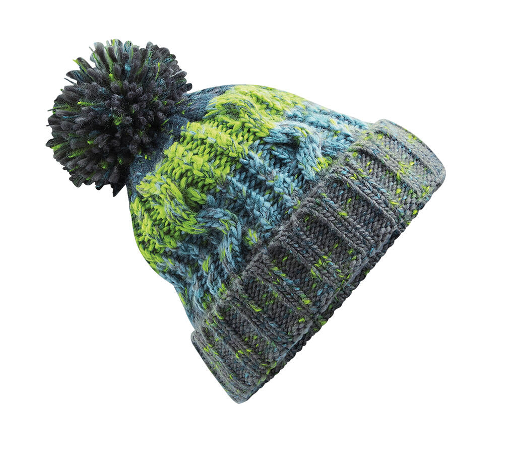 Corkscrew Pom Pom Beanie in Farbe Electric Grey