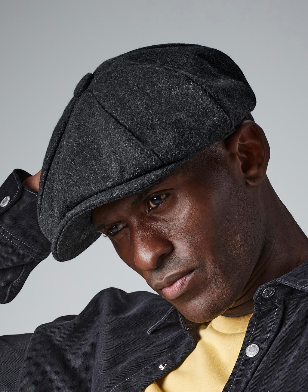 Melton Wool Baker Boy in Farbe Charcoal Marl