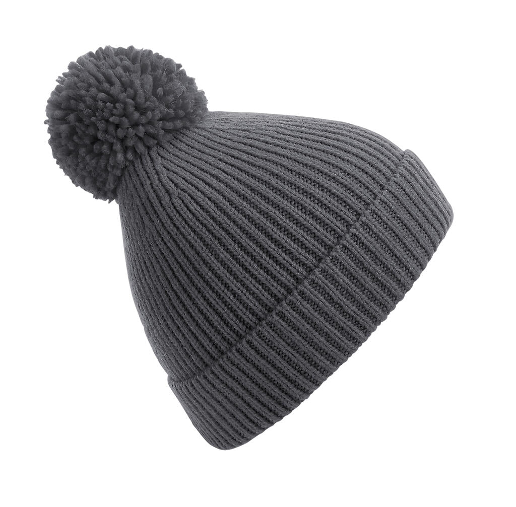 Engineered Knit Ribbed Pom Pom Beanie in Farbe Graphite Grey
