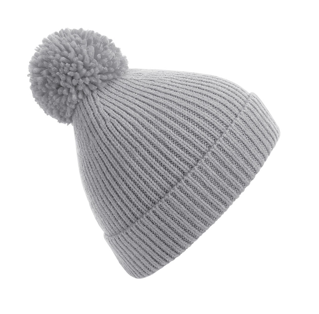 Engineered Knit Ribbed Pom Pom Beanie in Farbe Light Grey