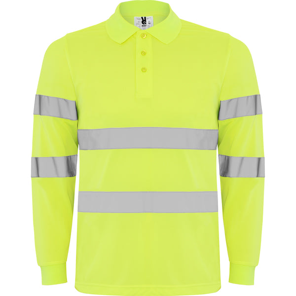 Hochsichtbares Langärmliges Poloshirt Polaris in Farbe Fluor Yellow
