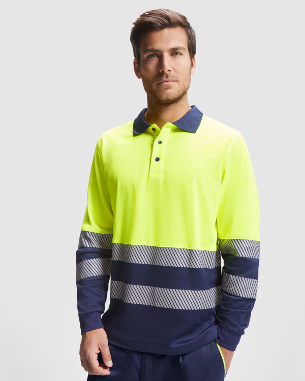 Hochsichtbares Langärmliges Poloshirt Atrio in Farbe Fluor Yellow