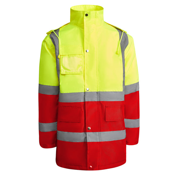 Hochsichtbarer Parka Merak Job Red/Fluor Yellow in Farbe Rojo Laboral/Amarillo Flúor