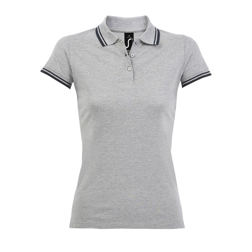 Pasadena Women Damen Poloshirt Kurzarm in Farbe Grey / navy