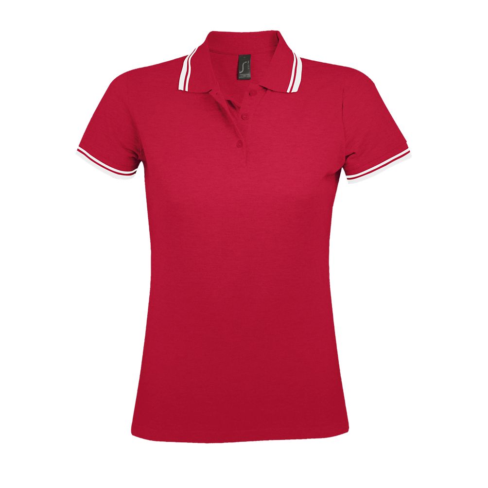 Pasadena Women Damen Poloshirt Kurzarm in Farbe Red / White