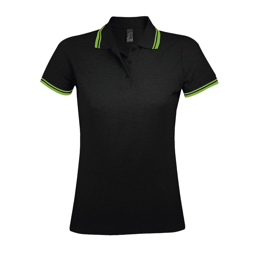 Pasadena Women Damen Poloshirt Kurzarm in Farbe Black / Lime