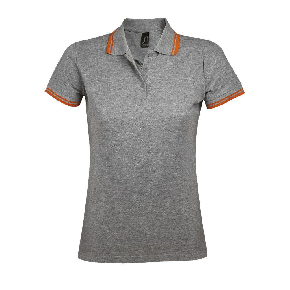 Pasadena Women Damen Poloshirt Kurzarm in Farbe Melange grey / Orange