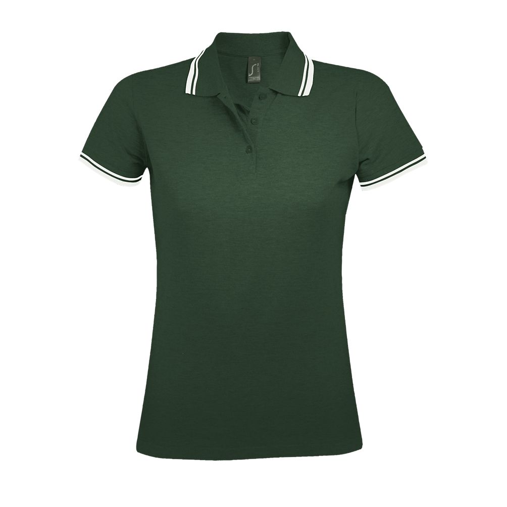 Pasadena Women Damen Poloshirt Kurzarm in Farbe Forest green / White