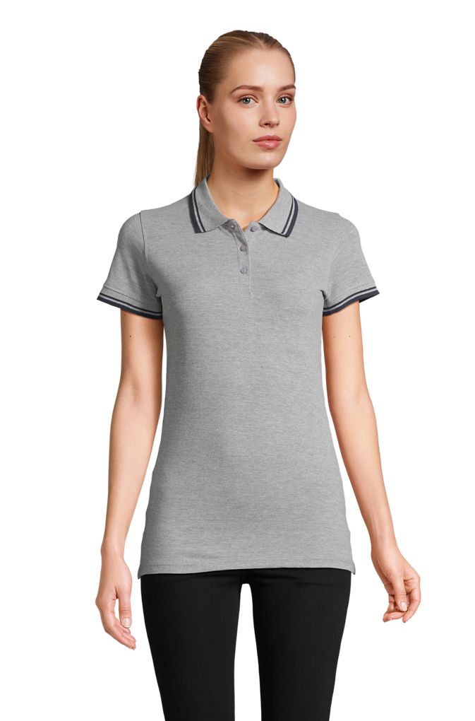 Pasadena Women Damen Poloshirt Kurzarm in Farbe Grey / navy