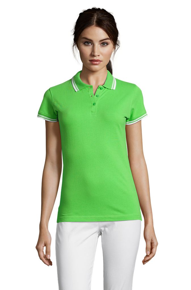 Pasadena Women Damen Poloshirt Kurzarm in Farbe Lime / White