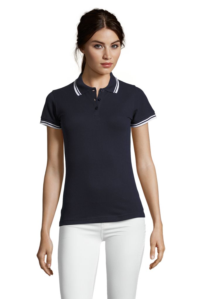Pasadena Women Damen Poloshirt Kurzarm in Farbe Blu oltremare / Bianco