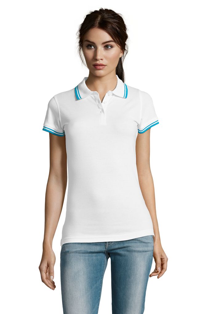 Pasadena Women Damen Poloshirt Kurzarm in Farbe White / Aqua