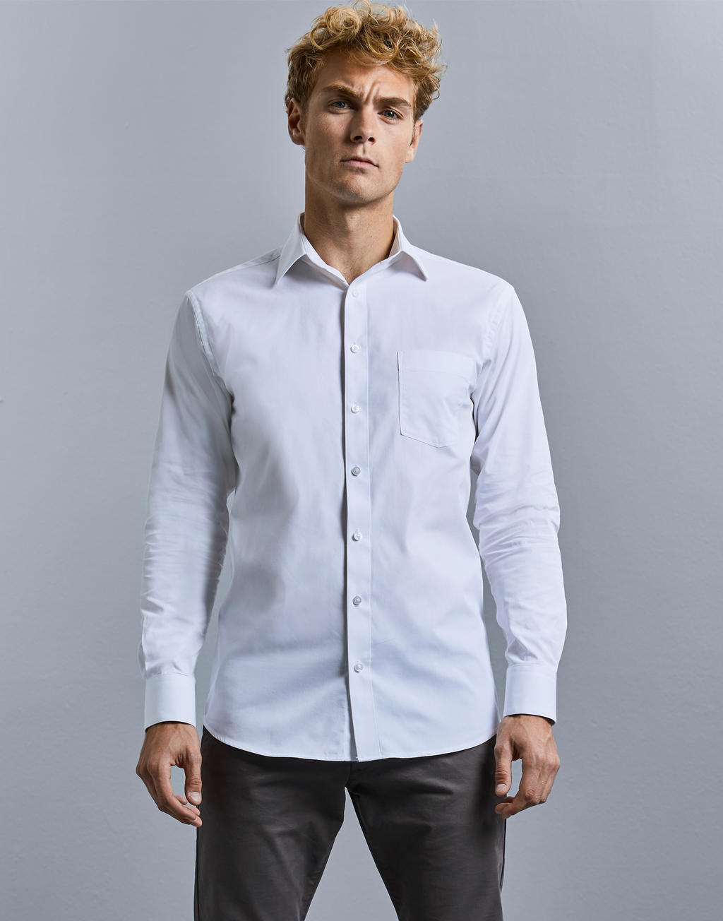  Men's LS Tailored Coolmax® Shirt in Farbe White