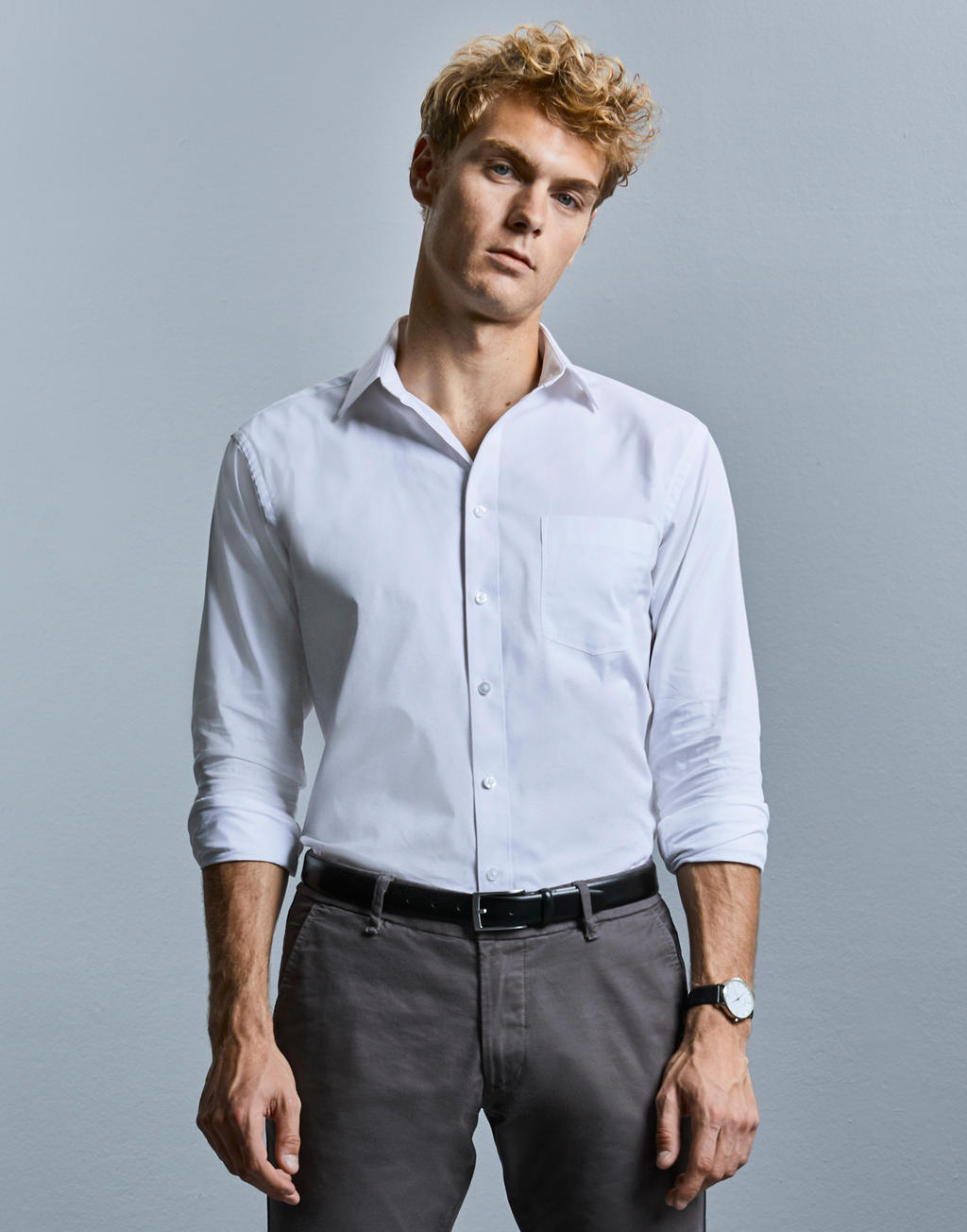  Men's LS Tailored Coolmax® Shirt in Farbe White