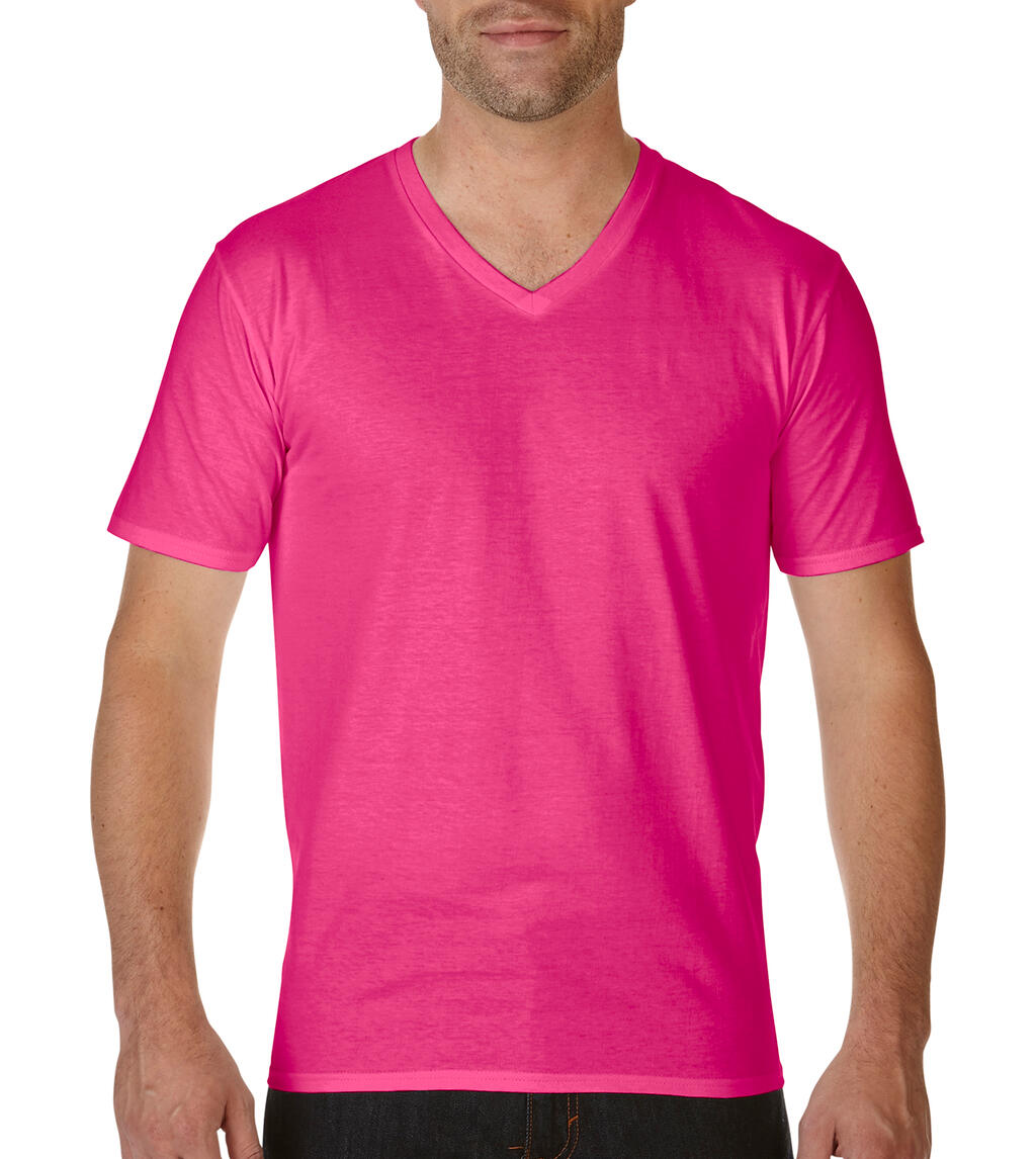  Premium Cotton Adult V-Neck T-Shirt in Farbe Heliconia
