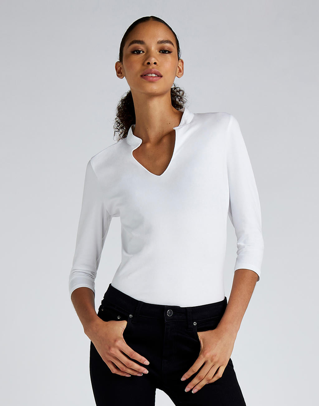 Regular Fit Mandarin Collar Top 3/4 Sleeve - ShirtStore
