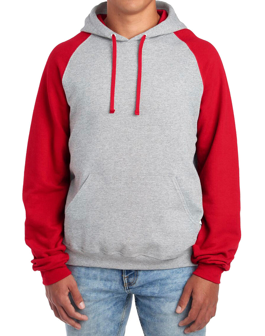 NuBlend Colour Block Raglan Hooded Sweatshirt in Farbe Oxford / True Red