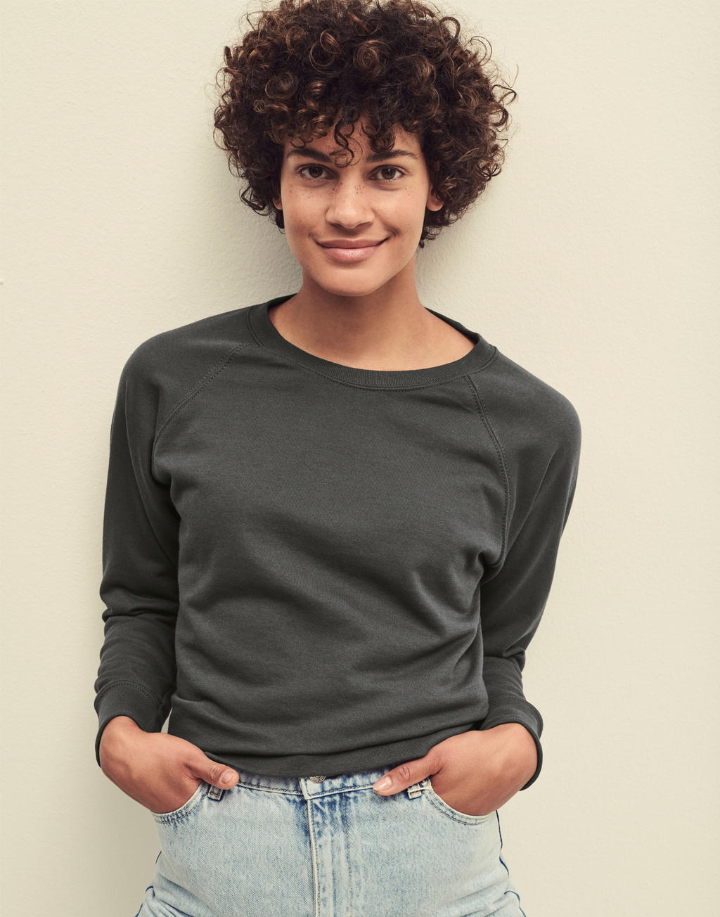  Ladies' Lightweight Raglan Sweat in Farbe White