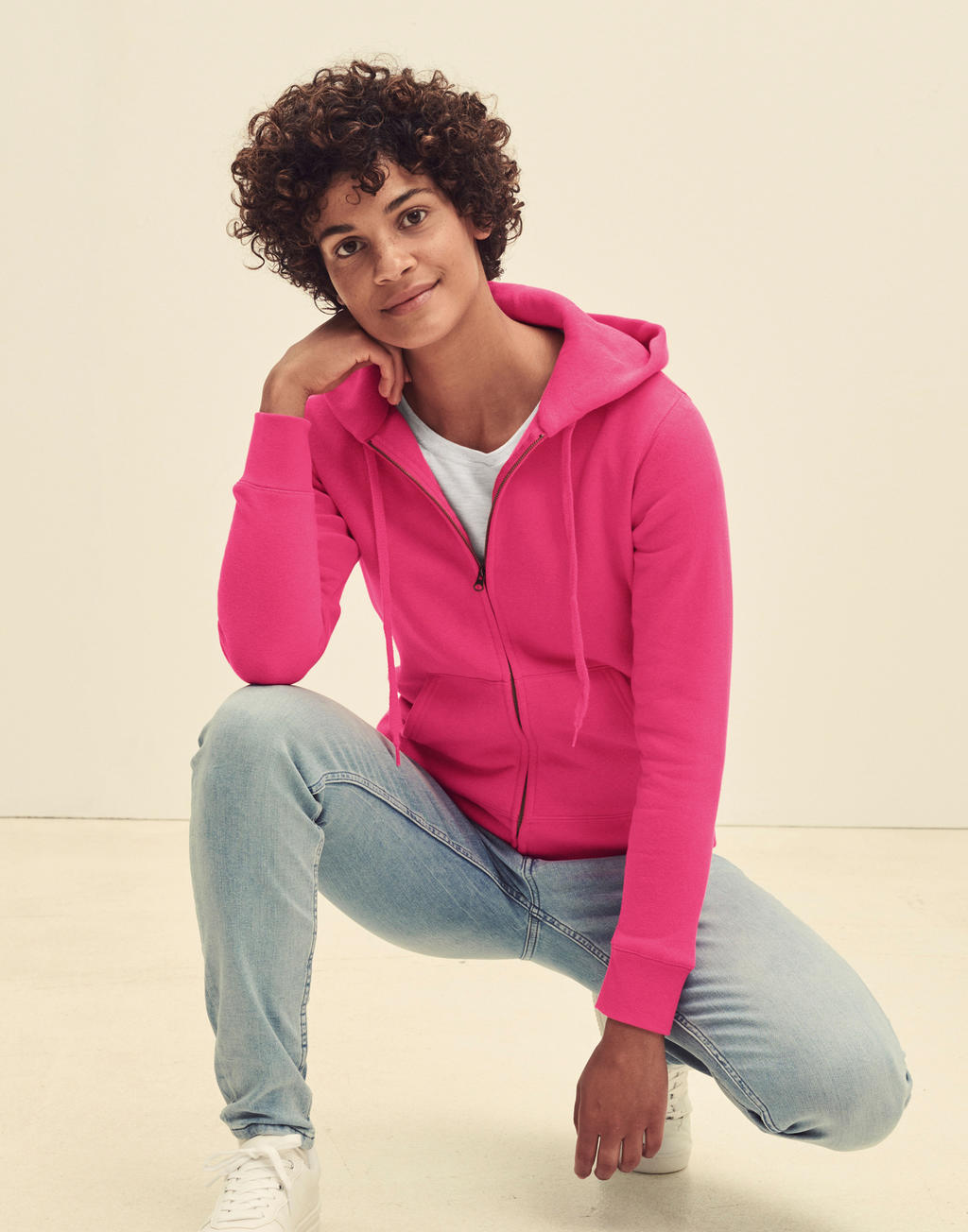  Premium Hooded Sweat Jacket Lady-Fit in Farbe White