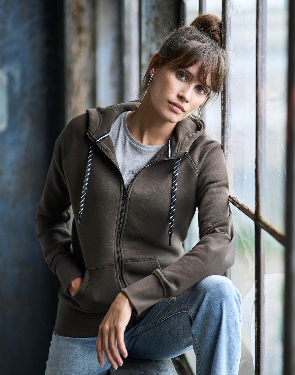  Ladies' Fashion Full Zip Hood in Farbe Flint Stone