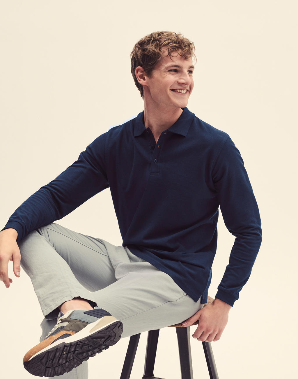  Premium Long Sleeve Polo in Farbe White