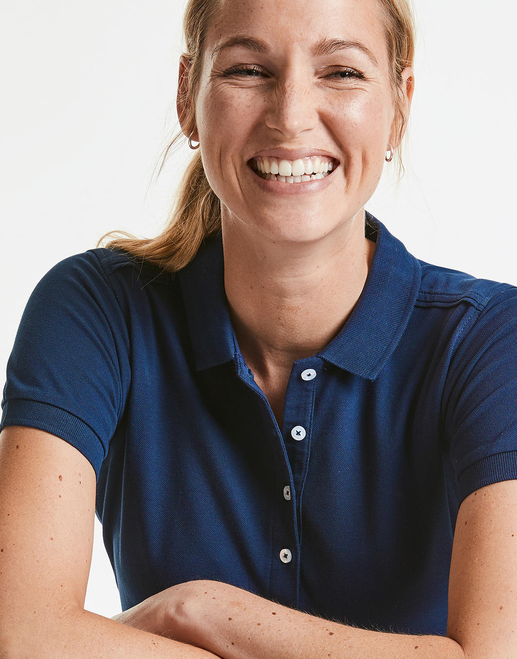  Ladies' Fitted Stretch Polo in Farbe White