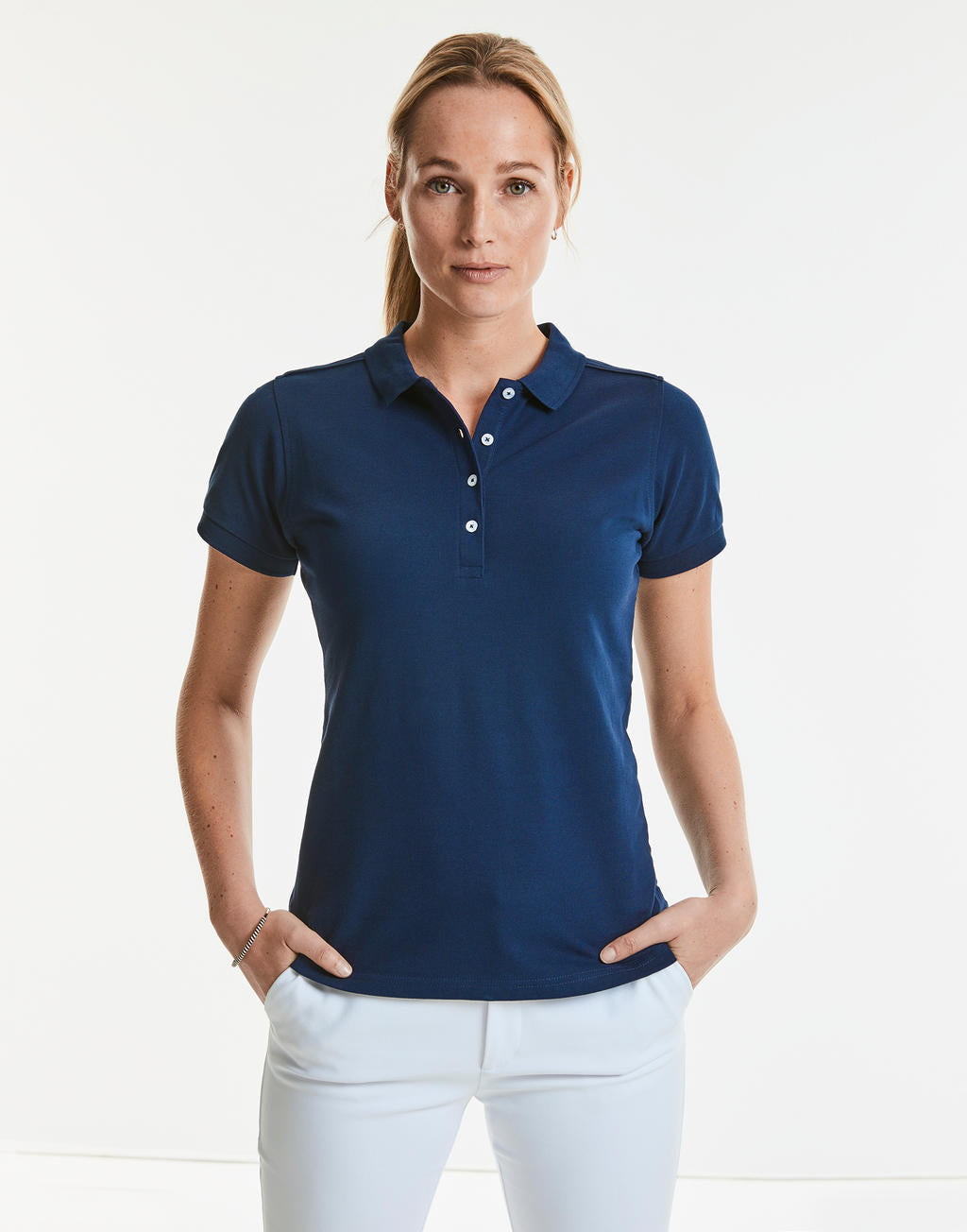  Ladies' Fitted Stretch Polo in Farbe White