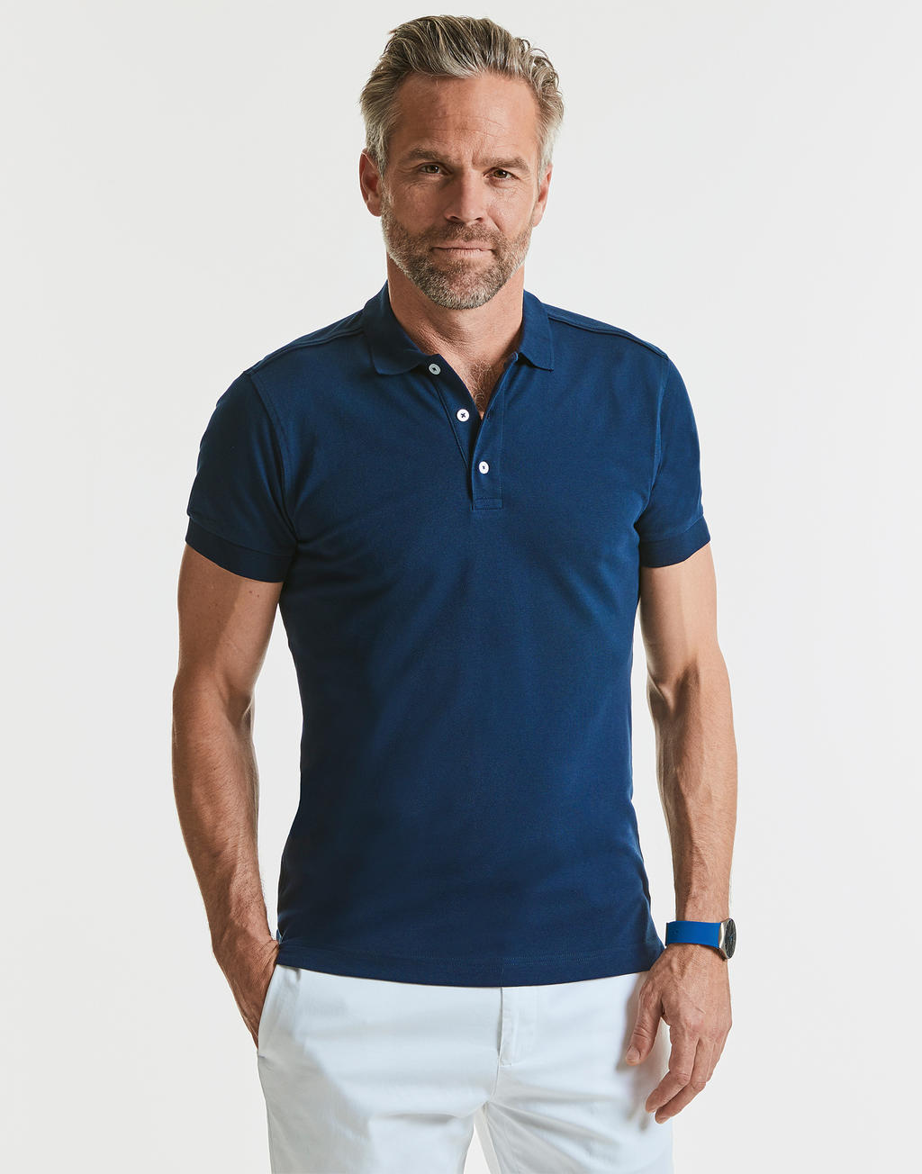  Men's Fitted Stretch Polo in Farbe White