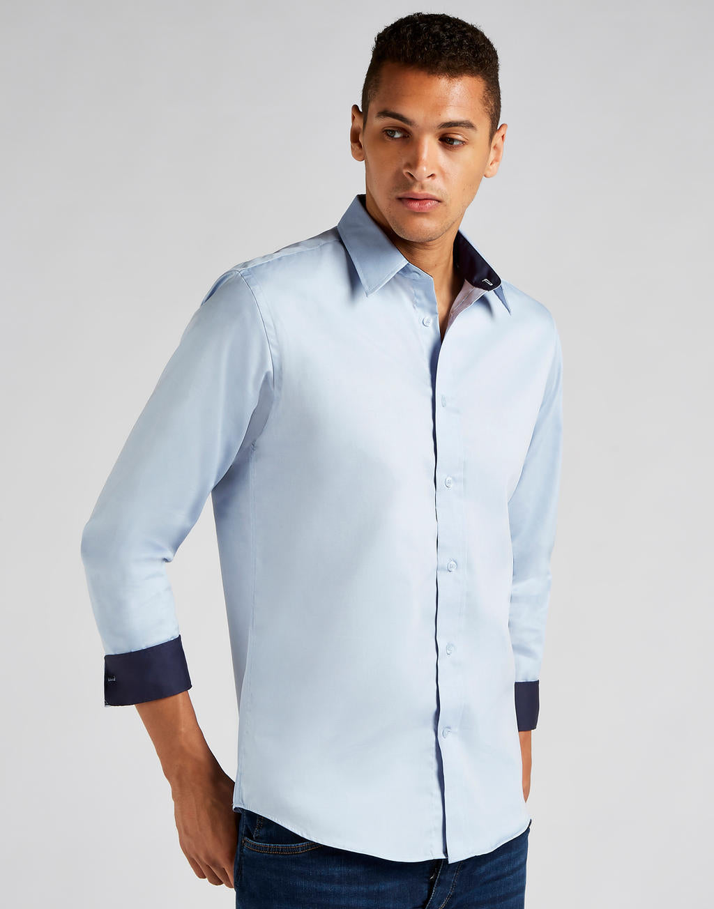  Tailored Fit Premium Contrast Oxford Shirt in Farbe Light Blue/Navy
