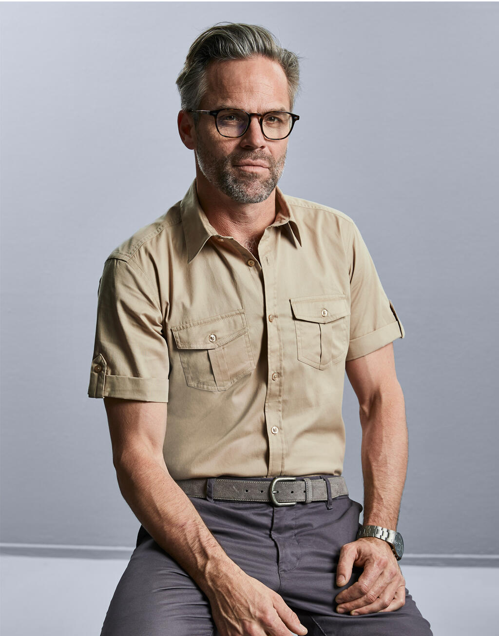  Men's Roll Sleeve Shirt in Farbe White