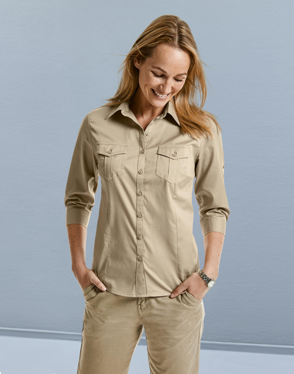  Ladies' Roll 3/4 Sleeve Shirt in Farbe White