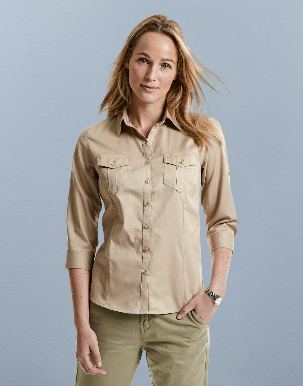  Ladies' Roll 3/4 Sleeve Shirt in Farbe White