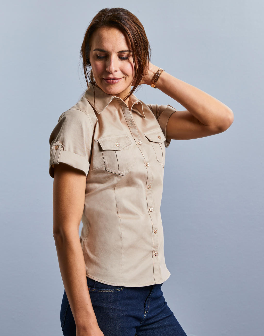  Ladies' Roll Sleeve Shirt in Farbe White