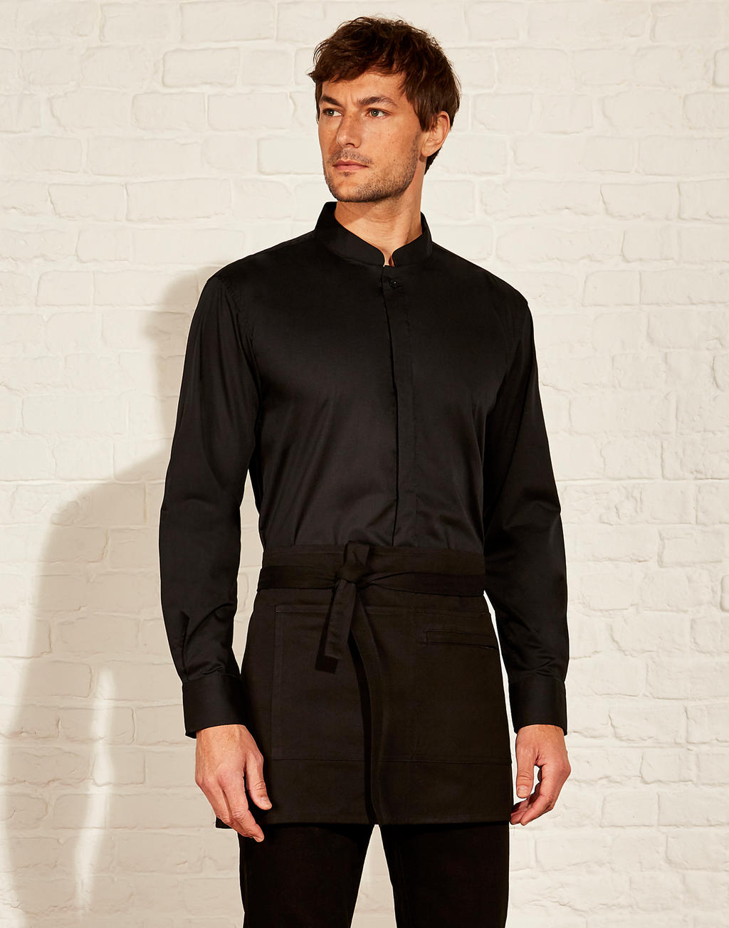  Tailored Fit Mandarin Collar Shirt in Farbe Black