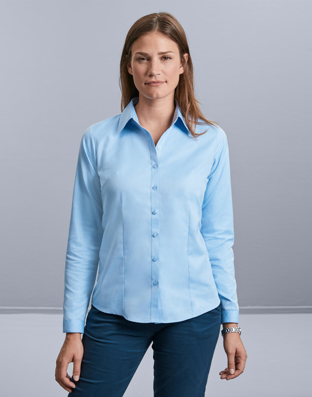  Ladies' LS Herringbone Shirt in Farbe White