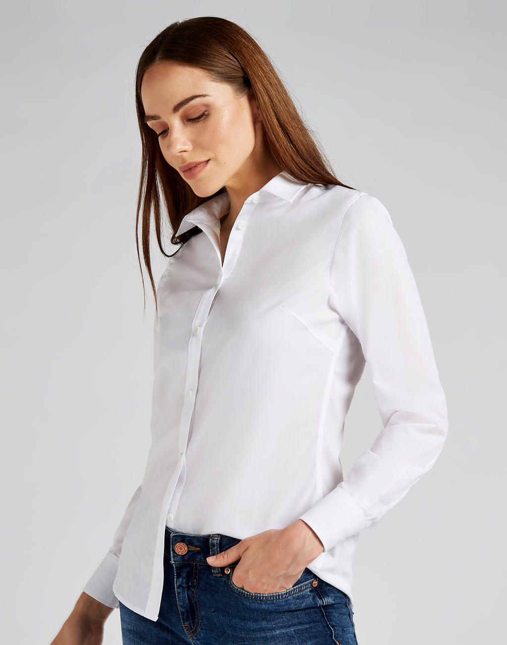  Women's Tailored Fit Poplin Shirt in Farbe White