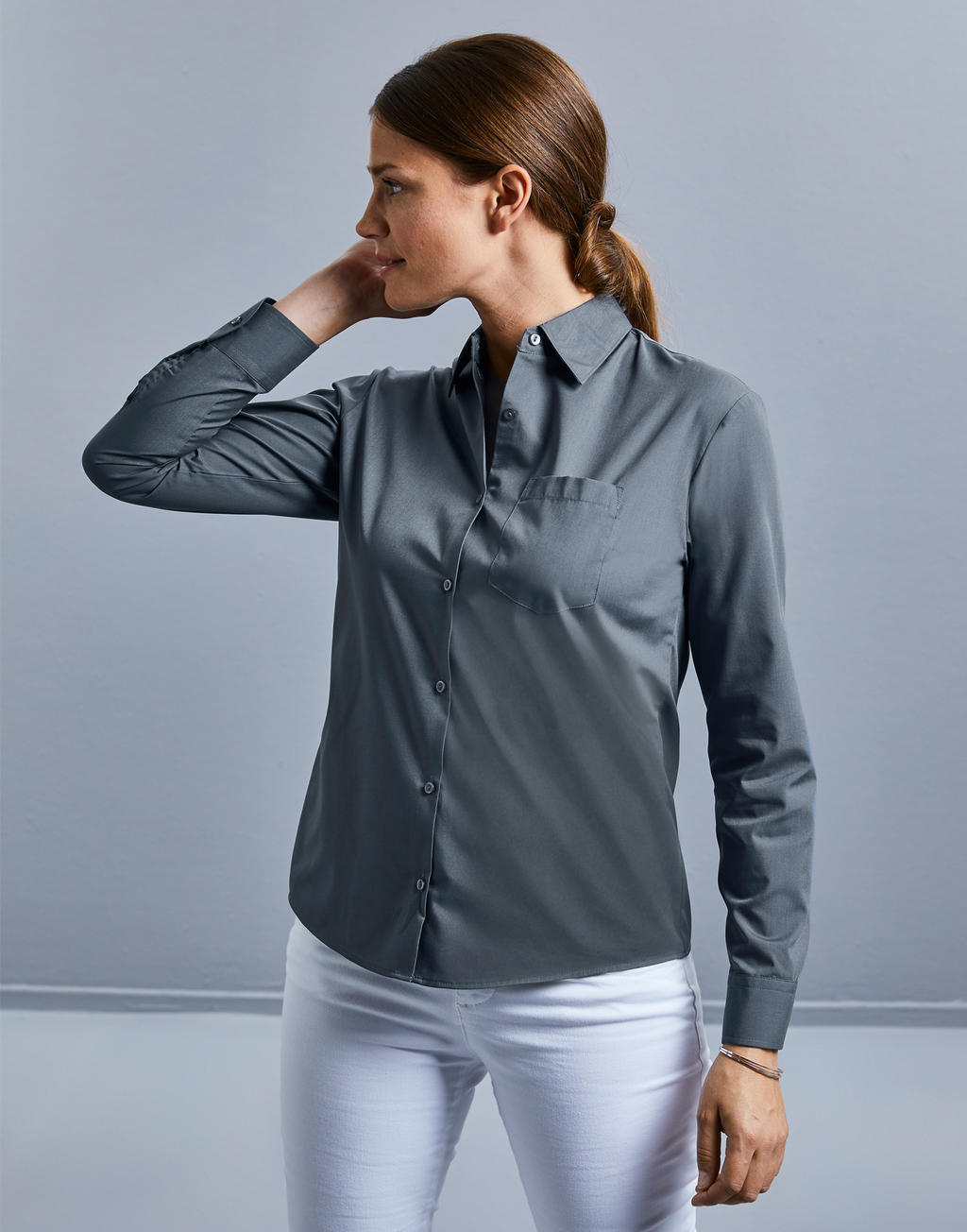  Ladies' LS Poplin Shirt in Farbe White
