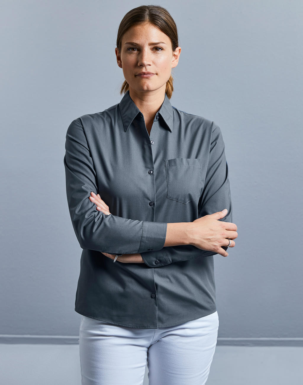  Ladies' LS Poplin Shirt in Farbe White