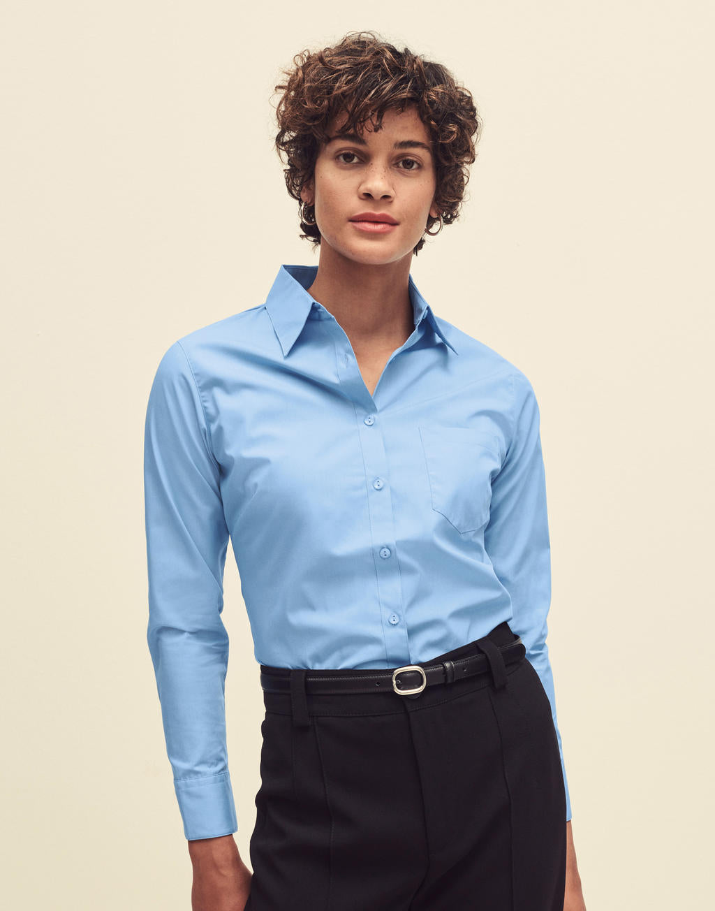  Ladies' Poplin Shirt LS in Farbe White