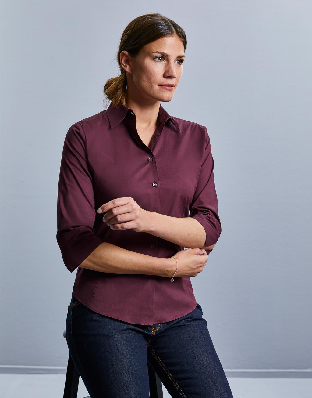  Ladies' 3/4 Sleeve Easy Care Fitted Shirt in Farbe White
