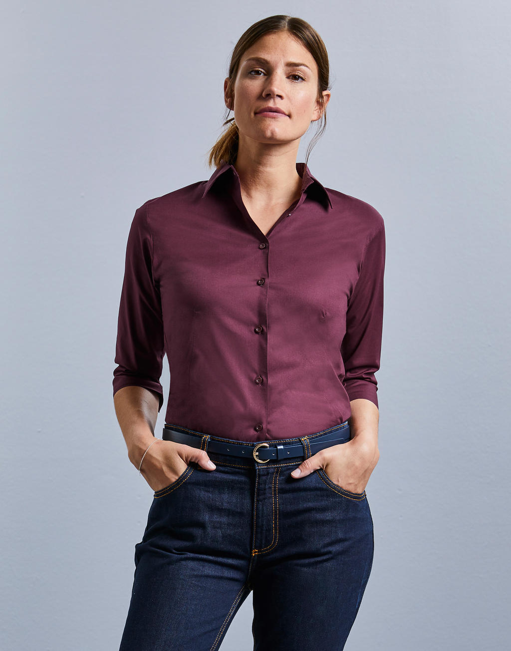  Ladies' 3/4 Sleeve Easy Care Fitted Shirt in Farbe White