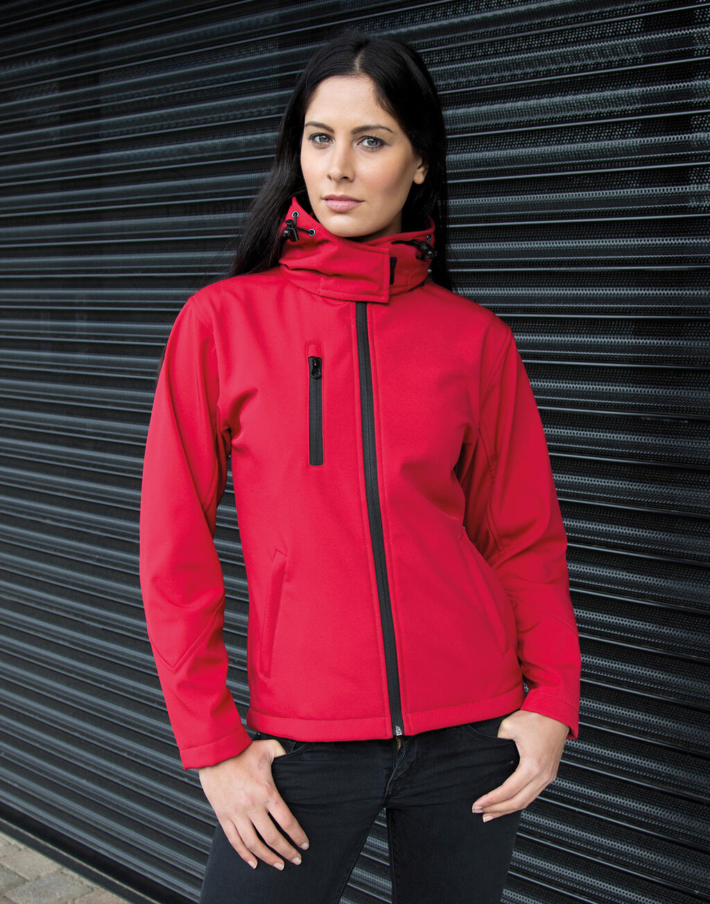 Ladies TX Performance Hooded Softshell Jacket in Farbe Black/Grey