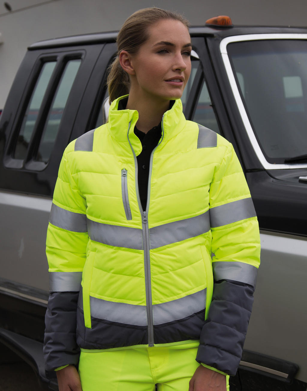  Women's Soft Padded Safety Jacket in Farbe Fluo Orange/Grey