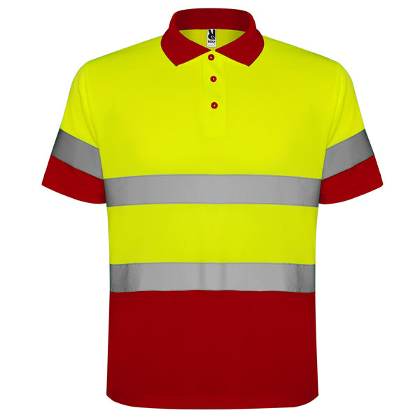 Hochsichtbares Poloshirt Polaris Job Red/Fluor Yellow in Farbe Rojo Laboral/Amarillo Flúor