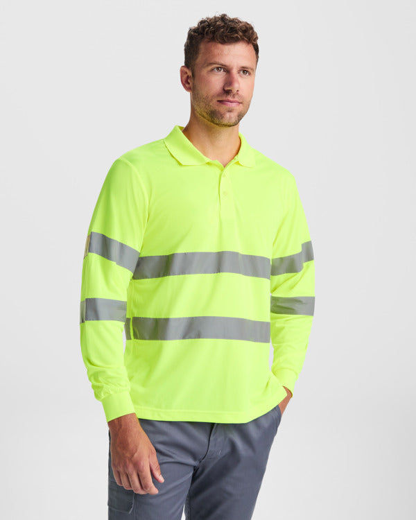 Hochsichtbares Langärmliges Poloshirt Polaris  in Farbe Fluor Yellow